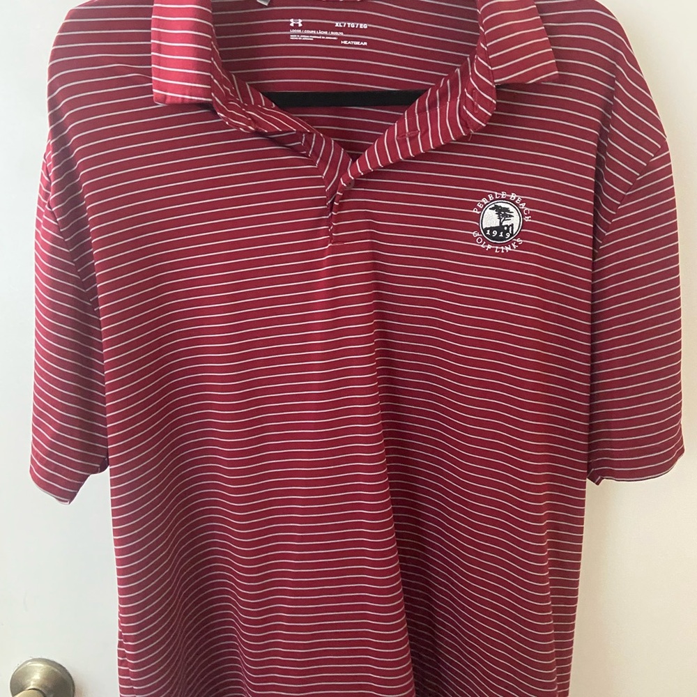 Under Armour Red Striped Polo Pebble Beach Shirt